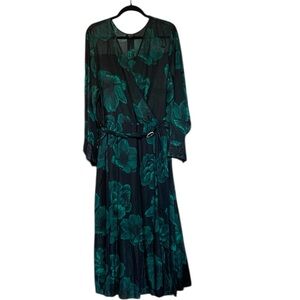 Alexa B Elegant Black Green Floral Sheer Maxi  Women’s Dress